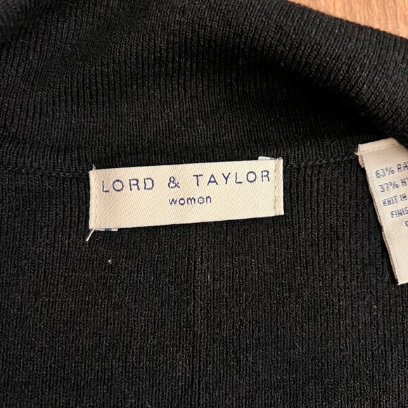 Lord & Taylor Long Cardigan Sweater Knit Jacket Black Contrast Edging Sz 2X - Picture 6 of 11